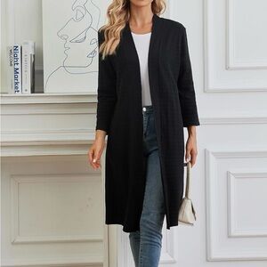 Joan Vass Black Long Cardigan